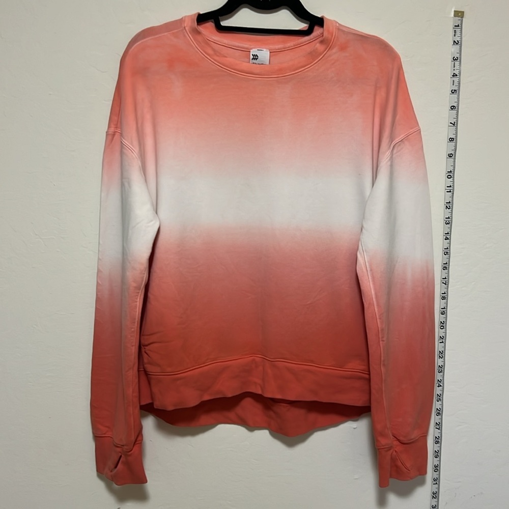 ALL IN MOTION ombre sunset pink white orange sweatshirt w/ pockets & thumb holes